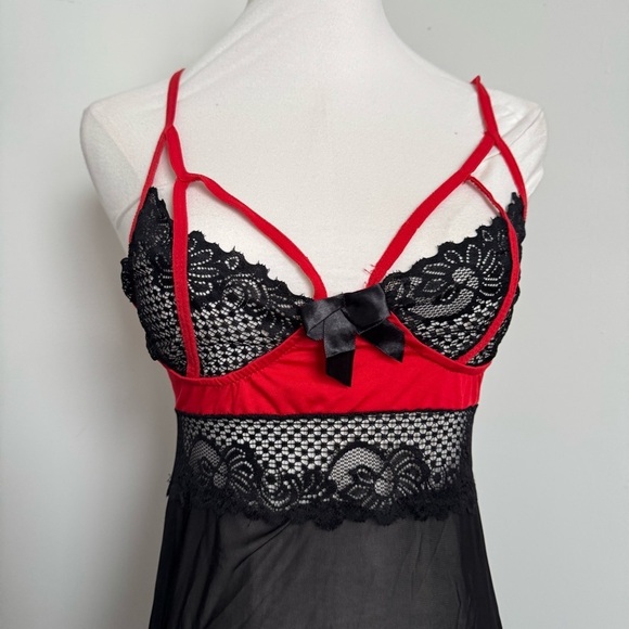 Red and Black Lace Chemise slip dress whismigoth vampy punk XL - Picture 3 of 5